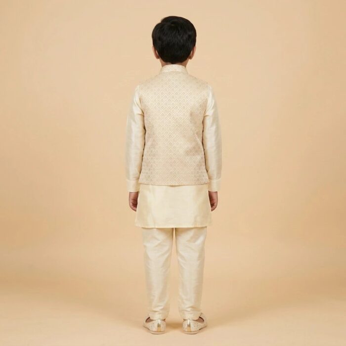 Kids Kurta Pajama Set with embroidered jacket for boys - Ivory - 8 years - Image 6