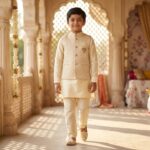 Kids Kurta Pajama Set with embroidered jacket for boys - Ivory - 8 years - Image 2