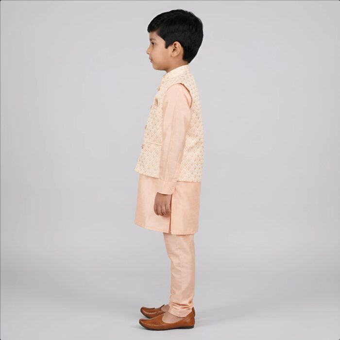 Peach Kids Kurta Pajama Set with Jacket Age 6