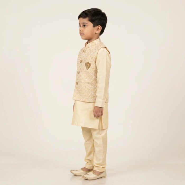 Kids Kurta Pajama Set with Koti Jacket - 6 years | 3 Pc ethnic wear - Image 3