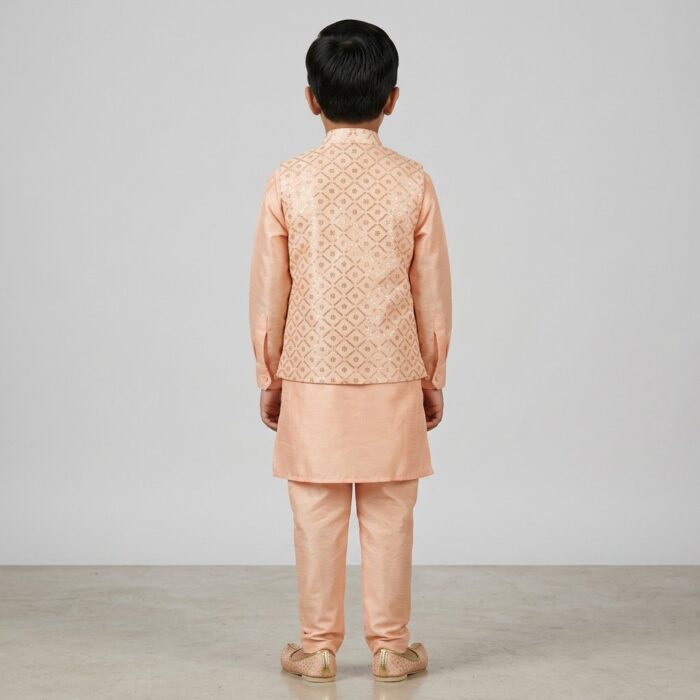 Boys Ethnic Wear Set with Plain Kurta Matching Pajama and Jacket