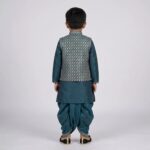 Kids Kurta Pajama Set with embroidered jacket for boys - Teal Blue - 4 years - Image 4