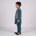 Kids Kurta Pajama Set with embroidered jacket for boys - Teal Blue - 4 years - Image 3