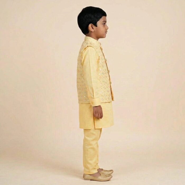 Yellow Kids Kurta Pajama Set with Jacket Age 6