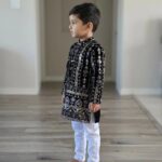 Boys Velvet Sequin Kurta with Cotton Pajama