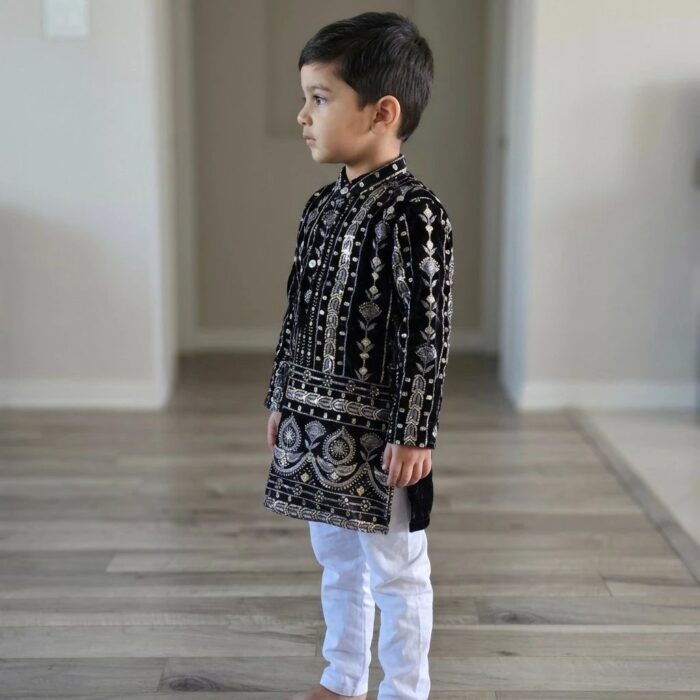 Boys Velvet Sequin Kurta with Cotton Pajama