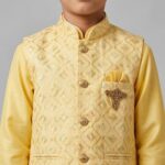 Kids Kurta Pajama Set with embroidered jacket for boys - Yellow - 8 years - Image 5