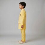Kids Kurta Pajama Set with embroidered jacket for boys - Yellow - 8 years - Image 4