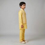 Kids Kurta Pajama Set with embroidered jacket for boys - Yellow - 8 years - Image 2