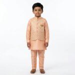 Peach Kids Kurta Pajama Set with Jacket Age 6 | 3 Pc ethnic wear
