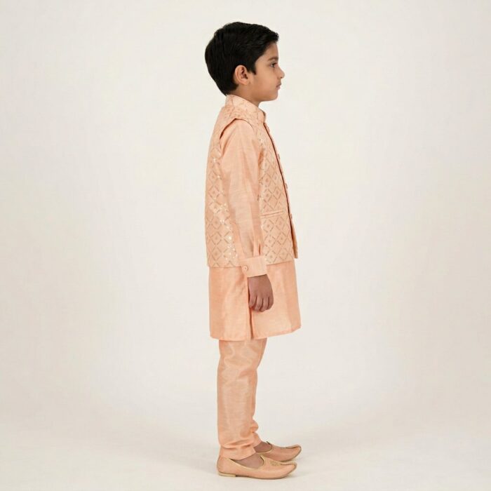 Festive Kids Kurta Peach Pajama Outfit for Diwali and Weddings