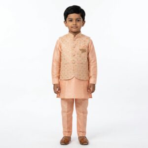 Peach Kids Kurta Pajama Set with Jacket Age 6 | 3 Pc ethnic wear