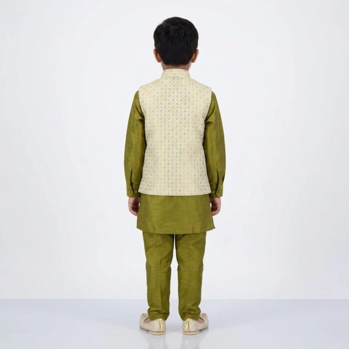 Kids Kurta Pajama Set with Koti Jacket - 6 years | 3 Pc ethnic wear - Image 4