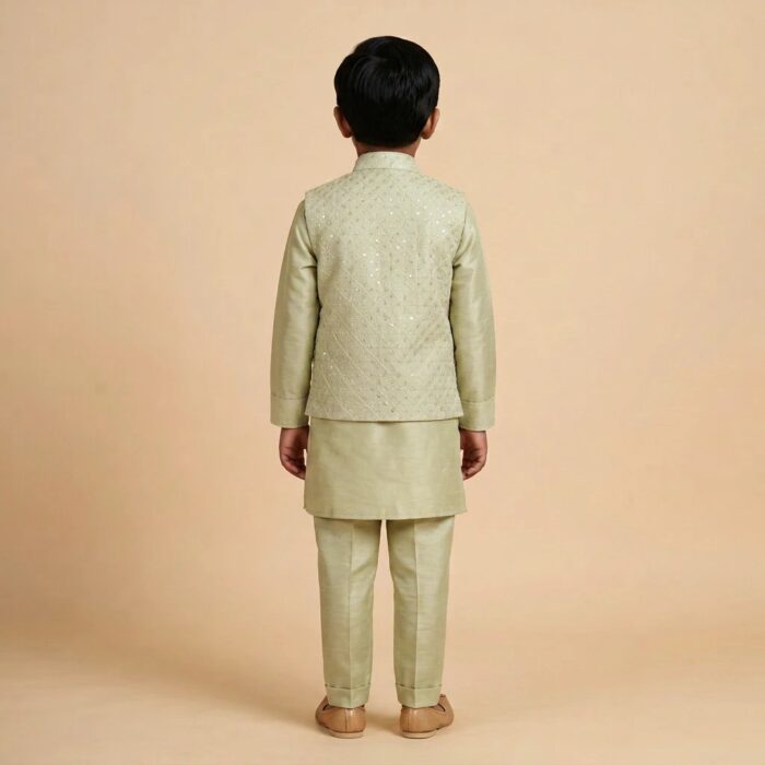 Kids Kurta Pajama Set with Koti Jacket - 6 years | 3 Pc ethnic wear - Image 4