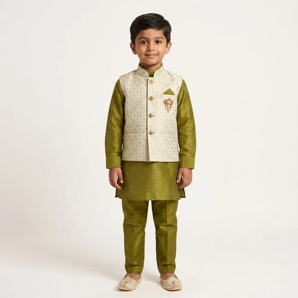 kurta_front-Photoroom.webp Kids Kurta Pajama Set with Koti Jacket - 6 years | 3 Pc ethnic wear - Image 1