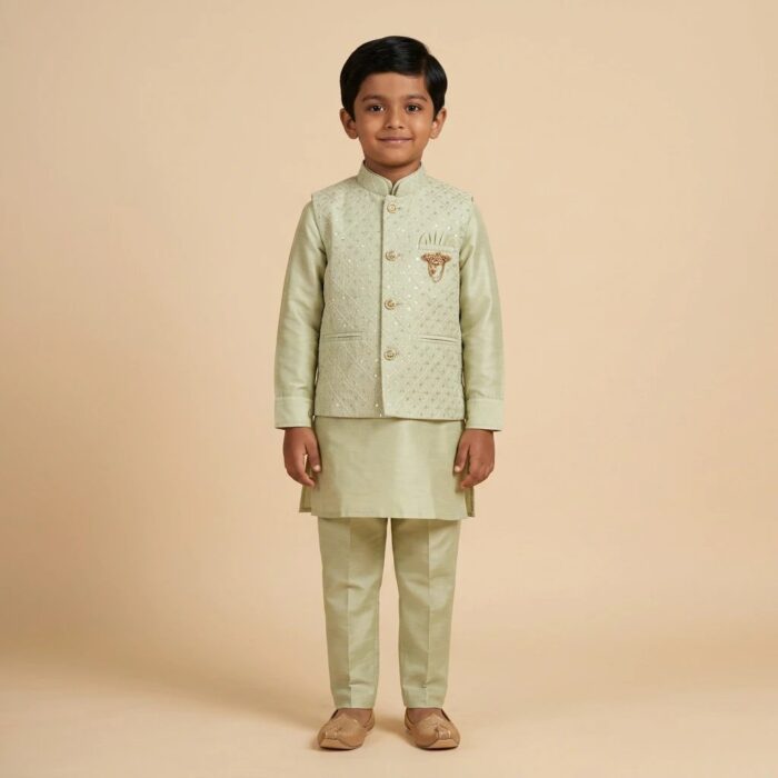Kids Kurta Pajama Set with Koti Jacket - 6 years | 3 Pc ethnic wear - Image 7