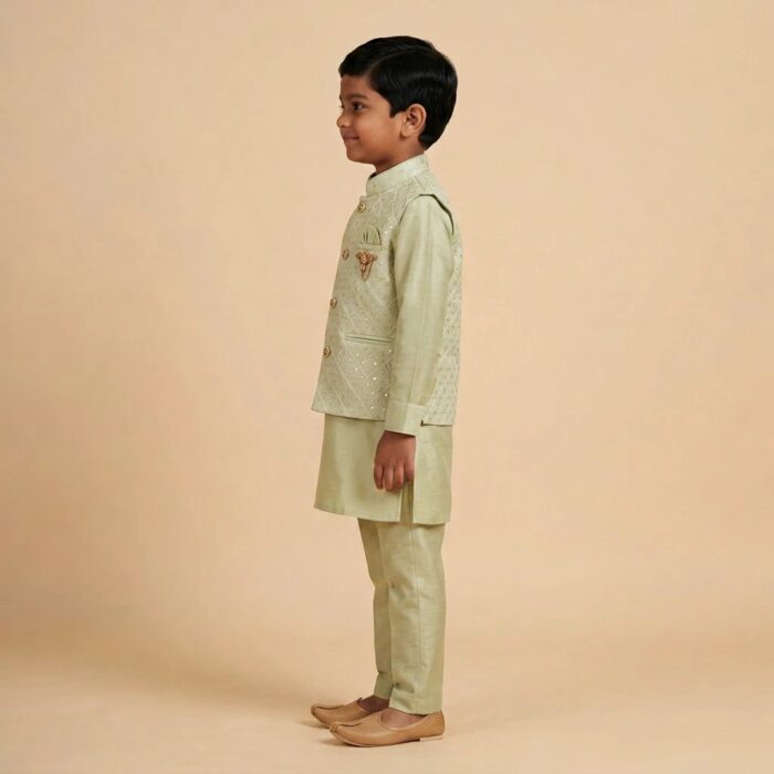 Kids Kurta Pajama Set with Koti Jacket - 6 years | 3 Pc ethnic wear - Image 3
