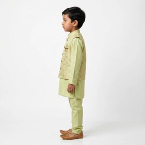 Pista Green Kids Kurta Pajama Set with Jacket Age 6