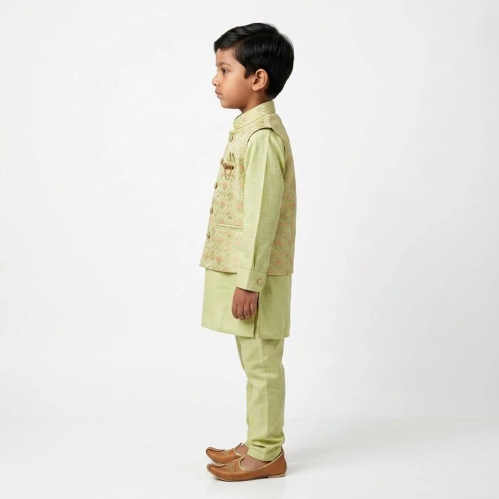 Pista Green Kids Kurta Pajama Set with Jacket Age 6