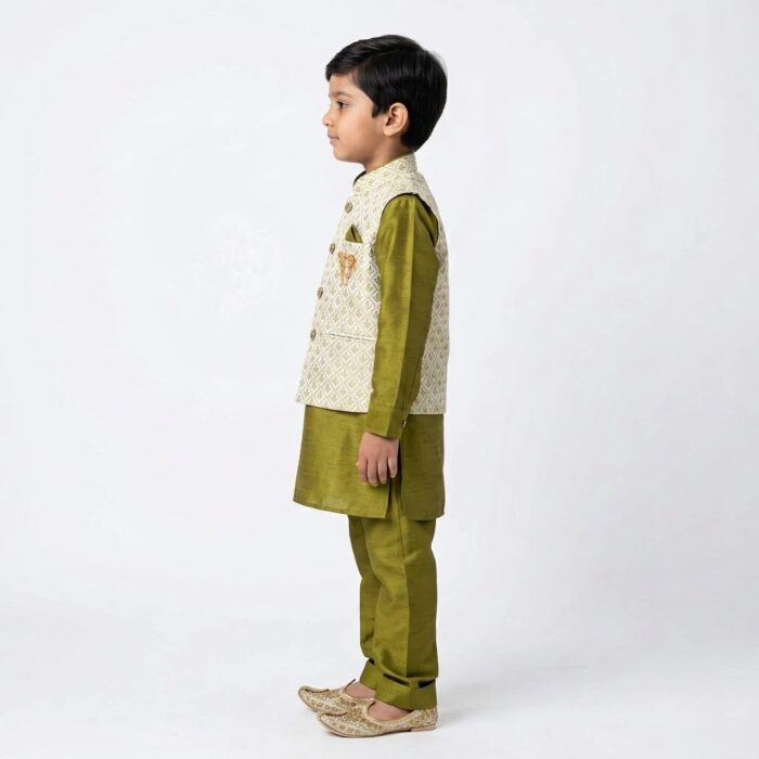 Kids Kurta Pajama Set with Koti Jacket - 6 years | 3 Pc ethnic wear - Image 2