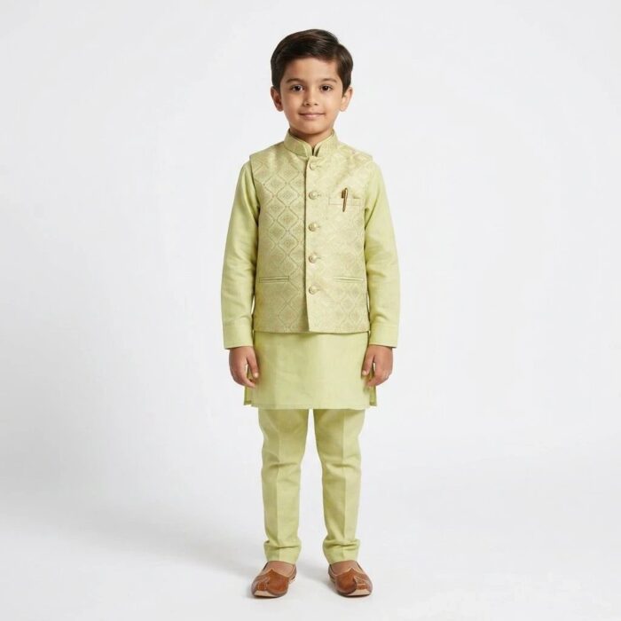 Stylish Boys Kurta Pajama with Matching Festive Jacket