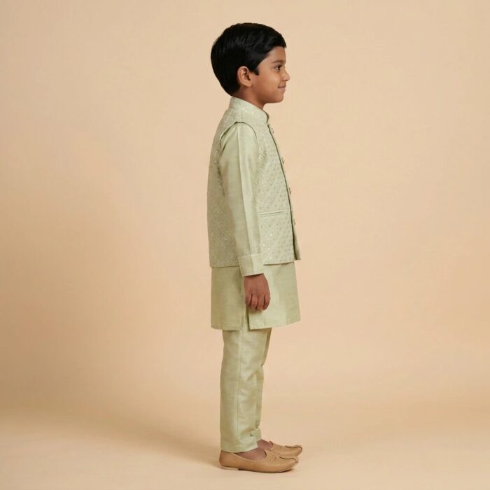 Kids Kurta Pajama Set with Koti Jacket - 6 years | 3 Pc ethnic wear - Image 2