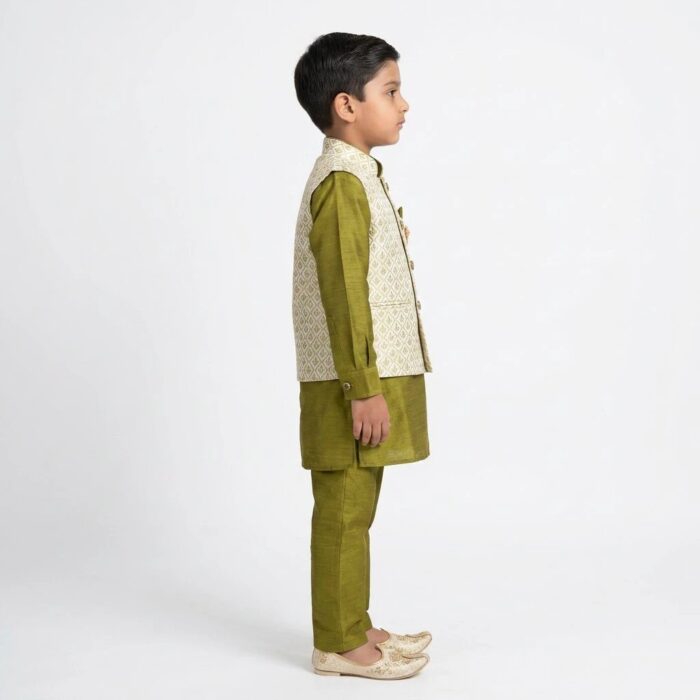 Kids Kurta Pajama Set with Koti Jacket - 6 years | 3 Pc ethnic wear - Image 3