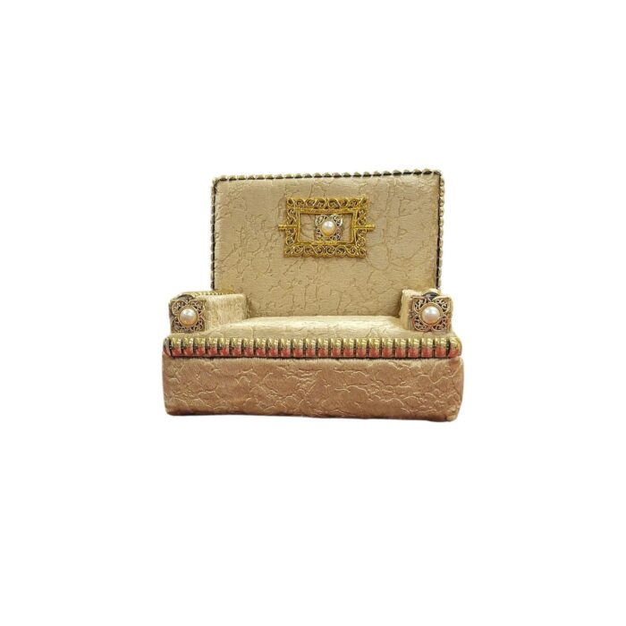 Royal Ivory Velvet Deity Singhasan with Pearl & Gold Embellishments - Image 4