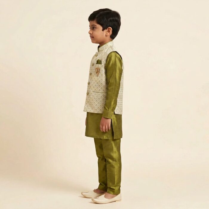 Kids Kurta Pajama Set with Koti Jacket - 8 years | 3 Pc ethnic wear - Image 3