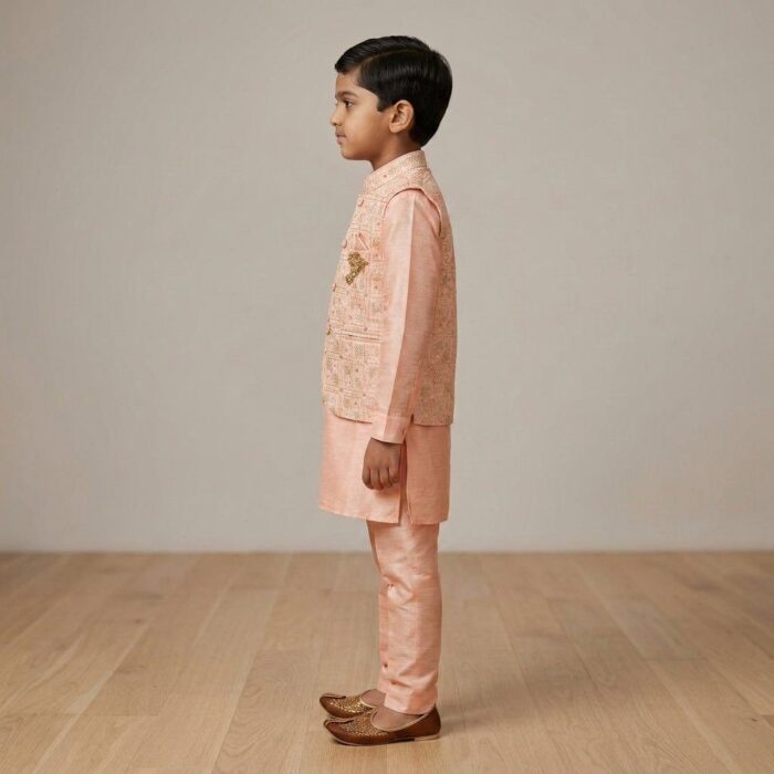 Boys Ethnic Wear Set with Plain Kurta Matching Pajama and Jacket
