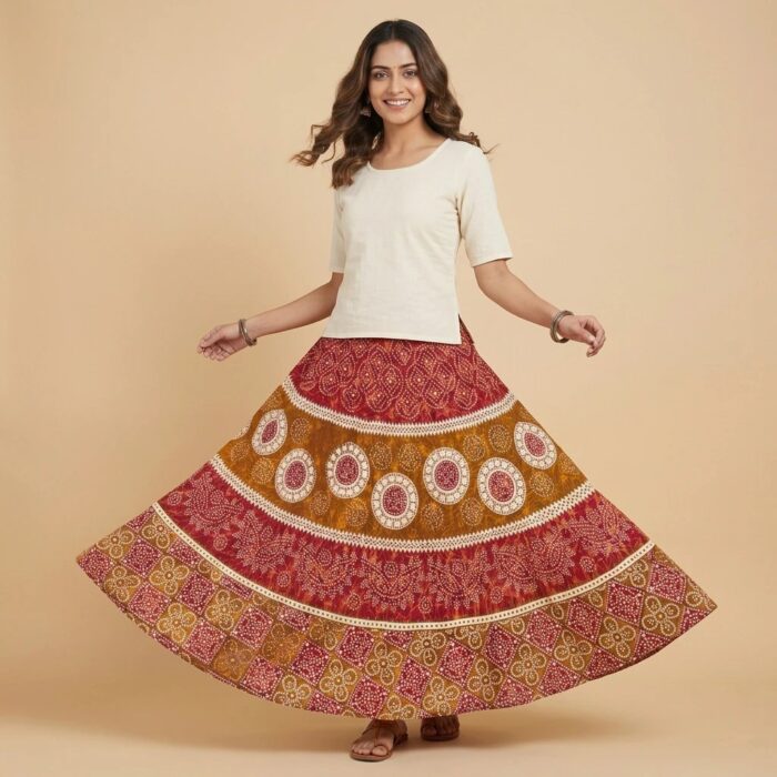 Lightweight breathable cotton long skirt from India, flowy fabric for summer comfort