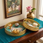 Metal serving tray set with Pichwai Art