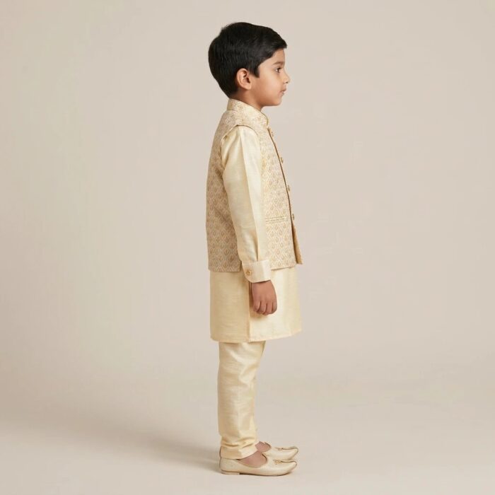 Kids Kurta Pajama Set with Koti Jacket - 6 years | 3 Pc ethnic wear - Image 2