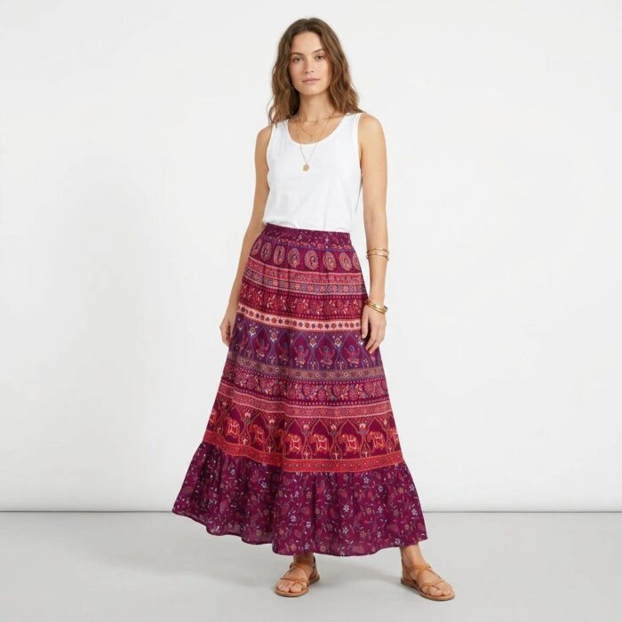 Printed long Cotton Skirt - Image 5