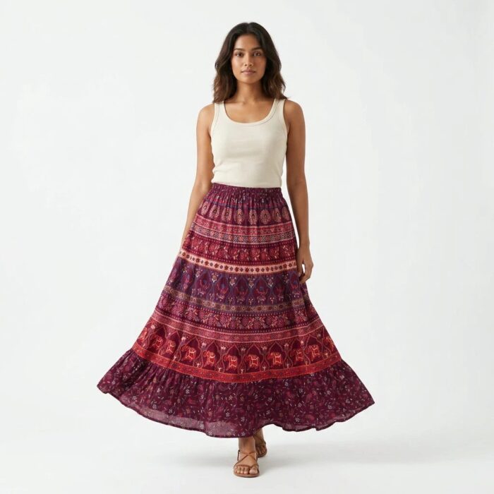 Printed long Cotton Skirt - Image 2