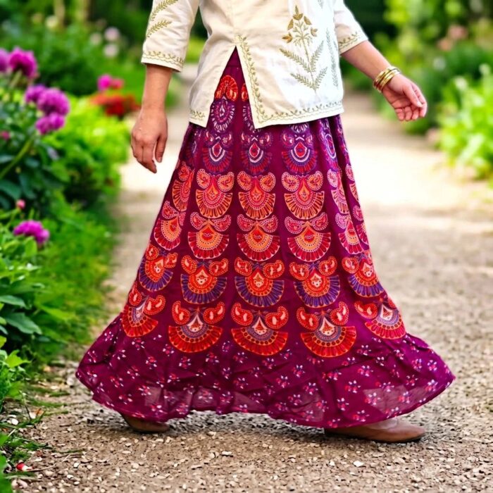 Printed long Cotton Skirt - Image 2