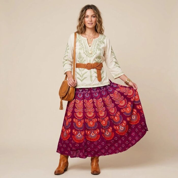 Printed long Cotton Skirt - Image 4