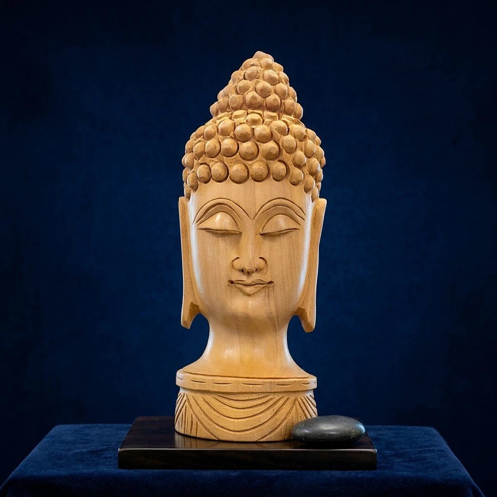 prod2_09_navy.webp Hand carved wooden Buddha face statue – 6 Inch - Image 1