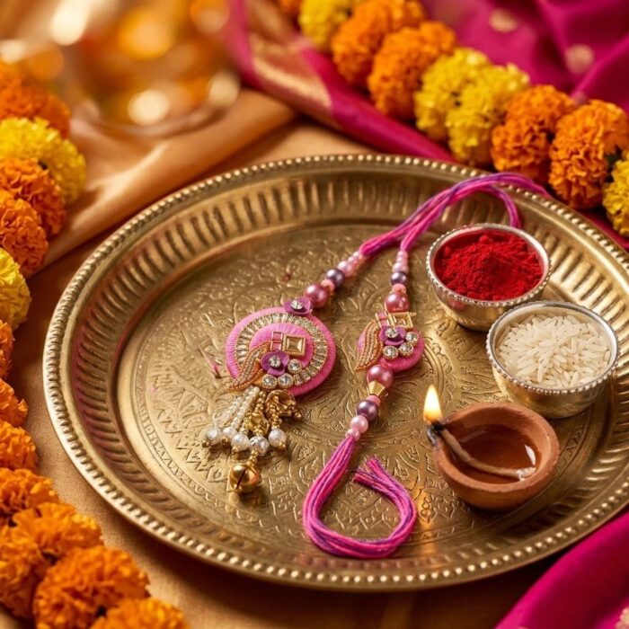 Elegant Bhai Bhabhi Rakhi combo | Bhai Rakhi and Bhabhi Lumba Rakhi set - Image 6