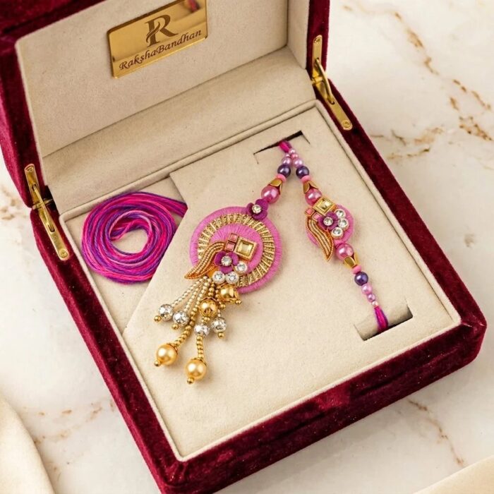Elegant Bhai Bhabhi Rakhi combo | Bhai Rakhi and Bhabhi Lumba Rakhi set - Image 4