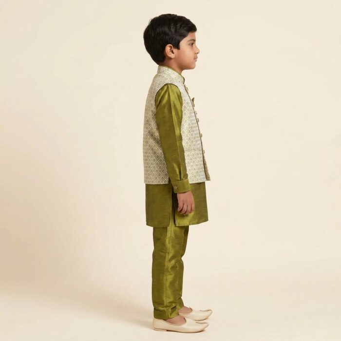 Kids Kurta Pajama Set with Koti Jacket - 8 years | 3 Pc ethnic wear - Image 2