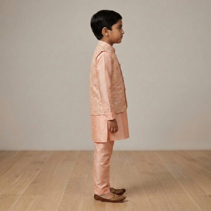 Boys Ethnic Wear Set with Plain Kurta Matching Pajama and Jacket