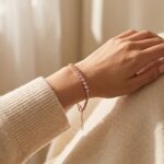 Model wearing Rose Gold finish CZ Stone Bracelet