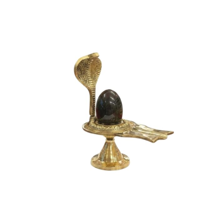 Brass Shivling Stand 5-Inch with Natural Shaligram Stone - Image 3