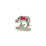 Silver Plated Small Kamdhenu - Pink - Cow and Calf - Image 5