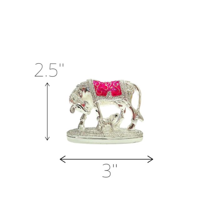 Silver Plated Small Kamdhenu - Pink - Cow and Calf - Image 7