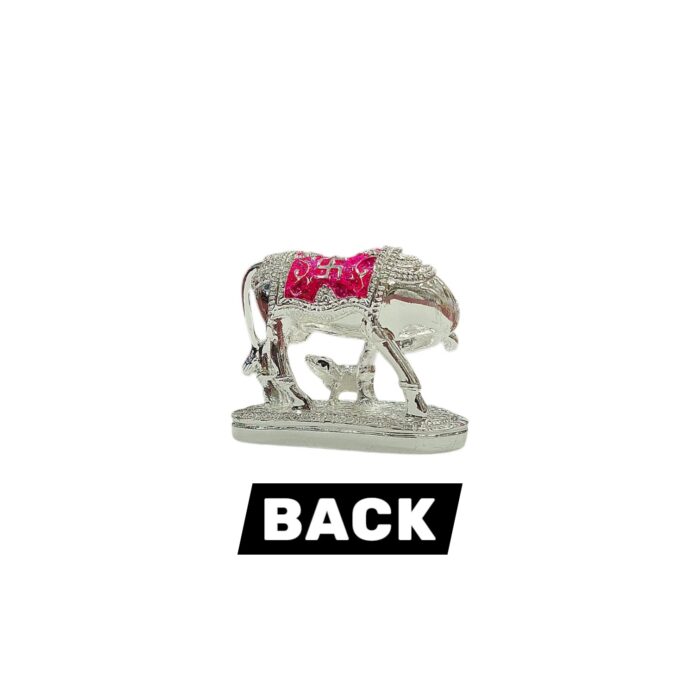 Silver Plated Small Kamdhenu - Pink - Cow and Calf - Image 4