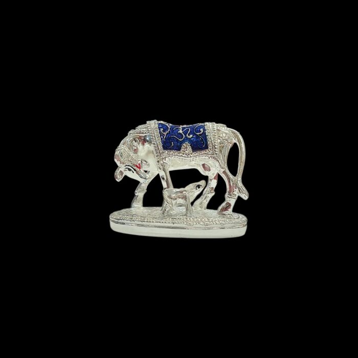 Silver Plated Small Kamdhenu cow - Blue - Image 4
