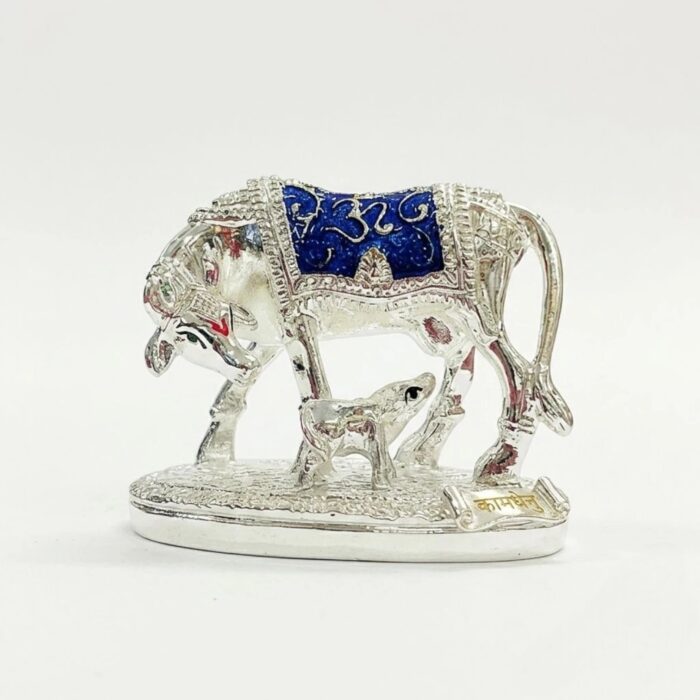 Silver Plated Small Kamdhenu cow - Blue - Image 2