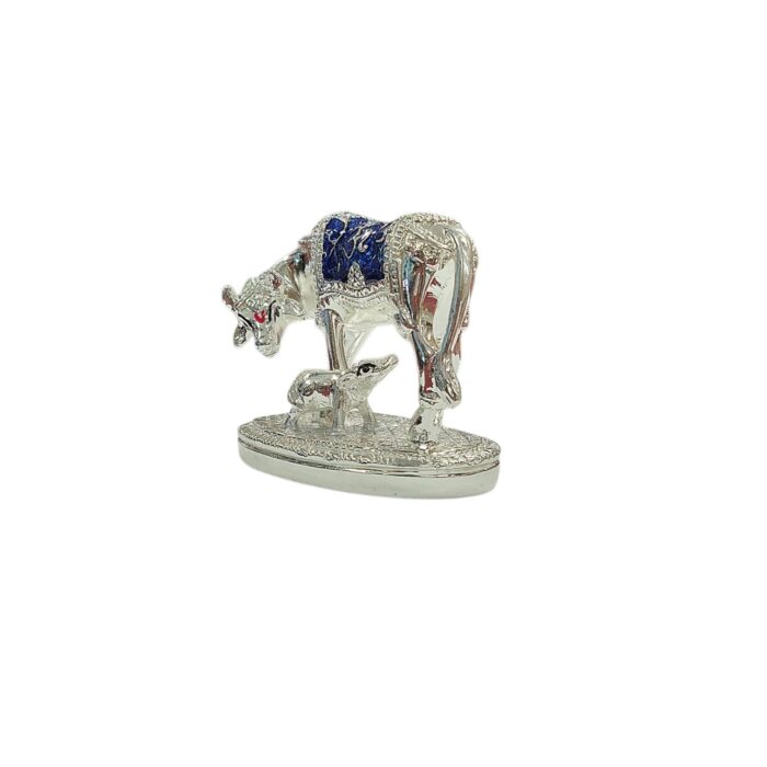 Silver Plated Small Kamdhenu cow - Blue - Image 3